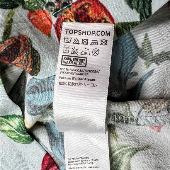 Topshop Light Blue Floral Mock Neck Sleeveless Top Size 6 - Picture 7 of 8